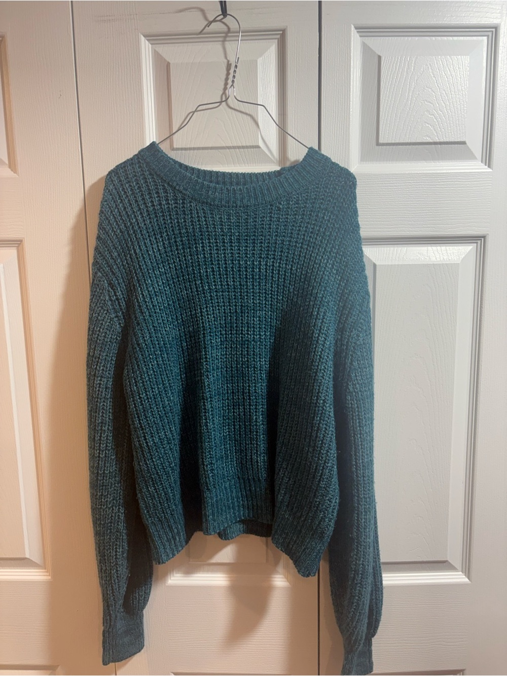 Zenana Size L Teal Chunky Knit Oversized Crewneck Sweater Boho Cozy - Picture 2 of 4